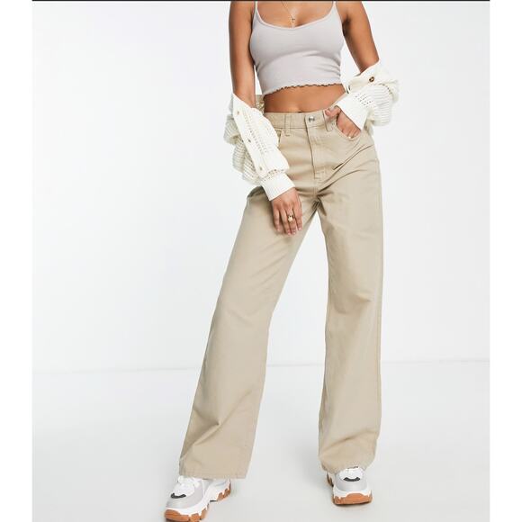 ASOS Pants - ASOS DESIGN High-Rise Wide Leg Dad Pants in Taupe Size 4 Tall